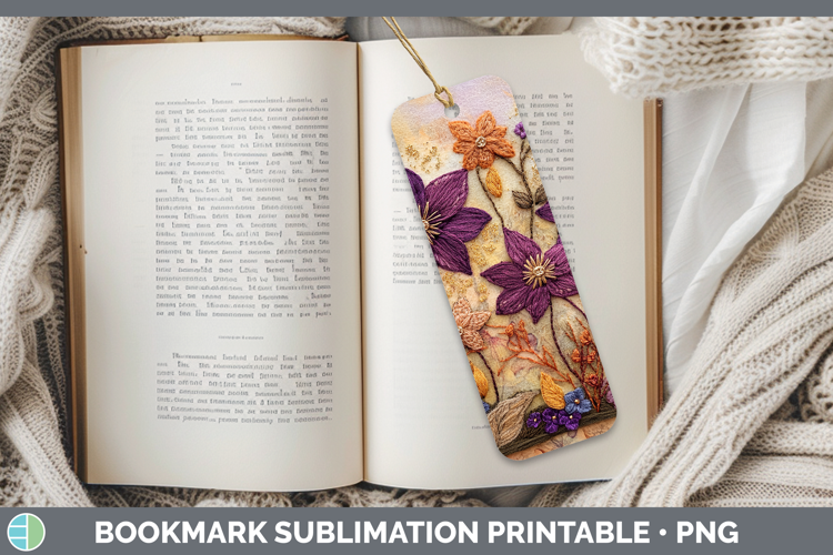 Flowers 03 Embroider Clematis Bookmark Sublimation Printable