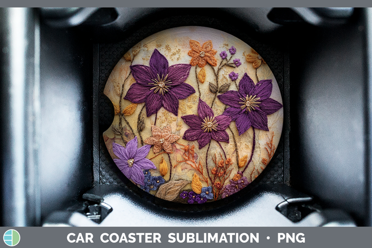 Flowers 03 Embroider Clematis Car Coaster Sublimation Desig