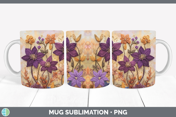 Flowers 03 Embroider Clematis Mug Wrap Sublimation Coffee Cu
