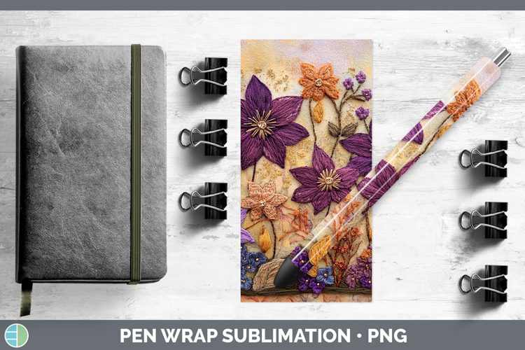 Flowers 03 Embroider Clematis Pen Wrap Sublimation Pen Desig