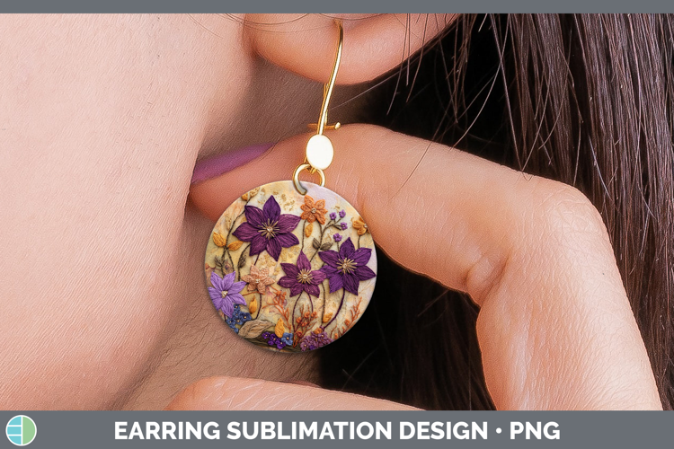Flowers 03 Embroider Clematis Round Earrings Sublimation Ear