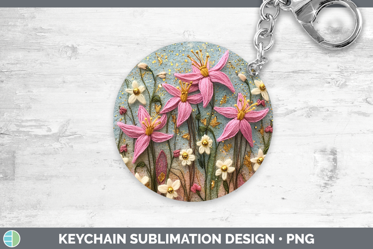 Flowers 03 Embroider Columbine Keychain Sublimation Keyring