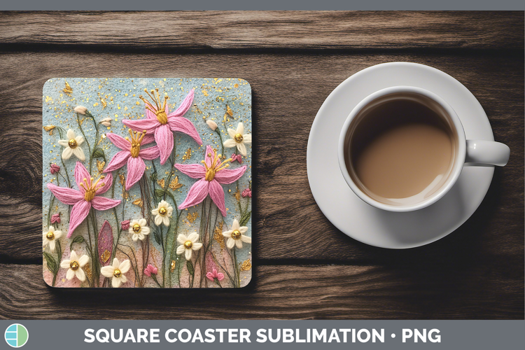 Flowers 03 Embroider Columbine Square Coaster Sublimation Co