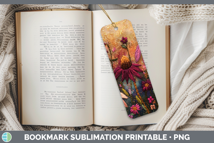Flowers 03 Embroider Coneflower Bookmark Sublimation Printab