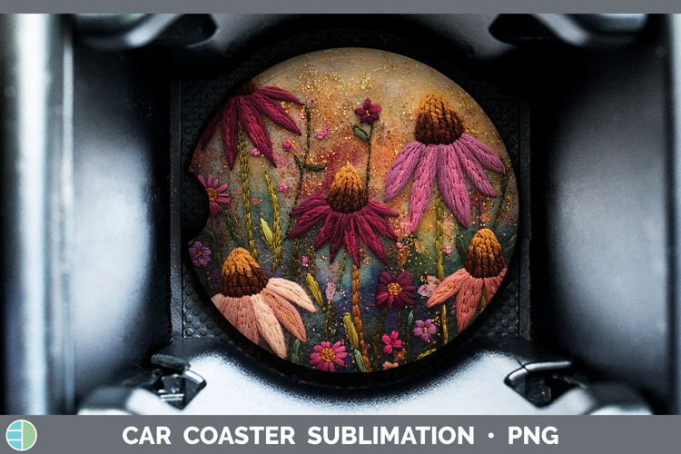 Flowers 03 Embroider Coneflower Car Coaster Sublimation Des