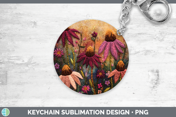 Flowers 03 Embroider Coneflower Keychain Sublimation Keyring
