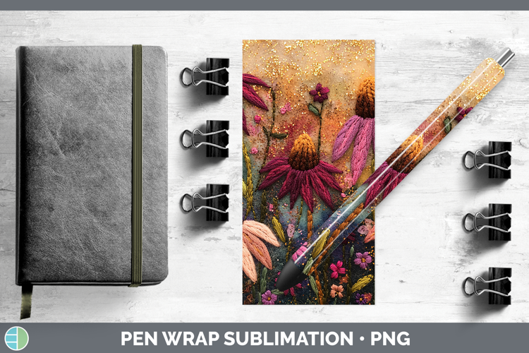 Flowers 03 Embroider Coneflower Pen Wrap Sublimation Pen Des