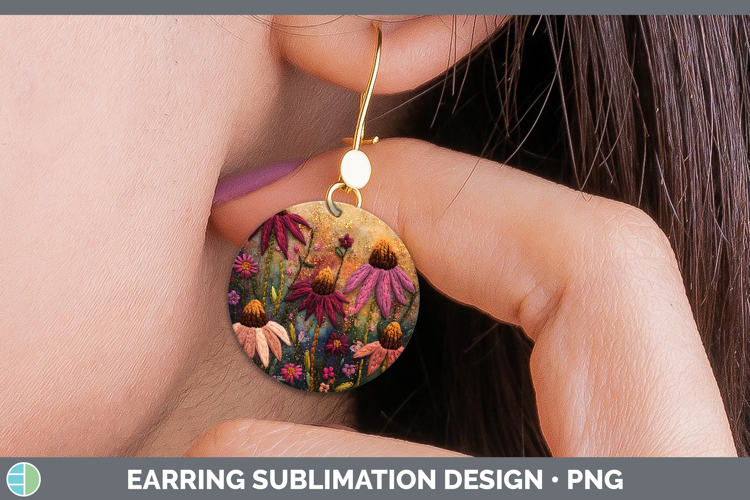 Flowers 03 Embroider Coneflower Round Earrings Sublimation E