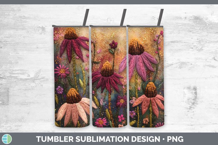 Flowers 03 Embroider Coneflower Tumbler Sublimation 20 oz Sk