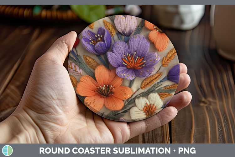Flowers 03 Embroider Crocus Round Coaster Sublimation Coaste