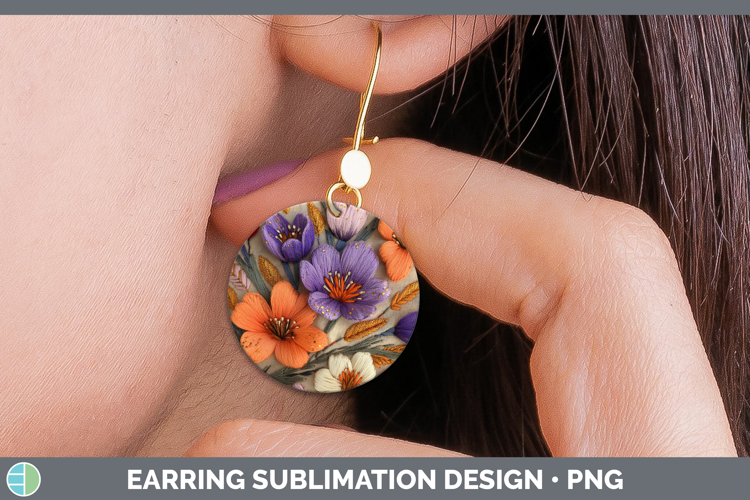 Flowers 03 Embroider Crocus Round Earrings Sublimation Earri