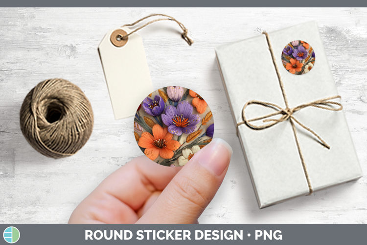 Flowers 03 Embroider Crocus Stickers | Round Labels Designs