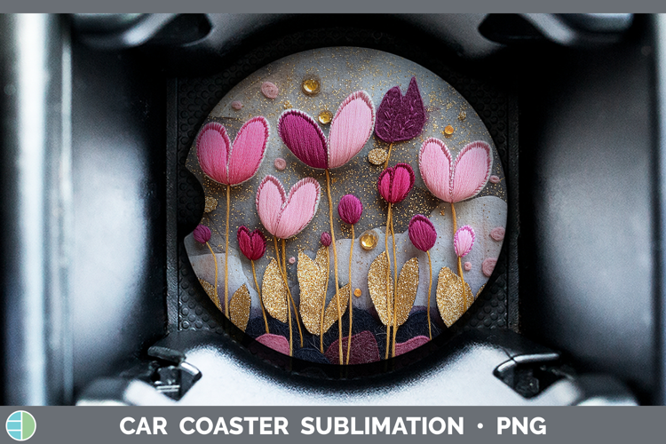 Flowers 03 Embroider Cyclamen Car Coaster Sublimation Desig