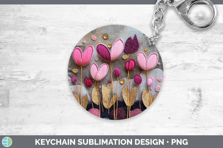 Flowers 03 Embroider Cyclamen Keychain Sublimation Keyring D