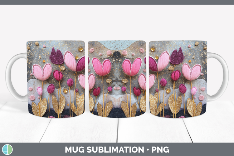 Flowers 03 Embroider Cyclamen Mug Wrap Sublimation Coffee Cu