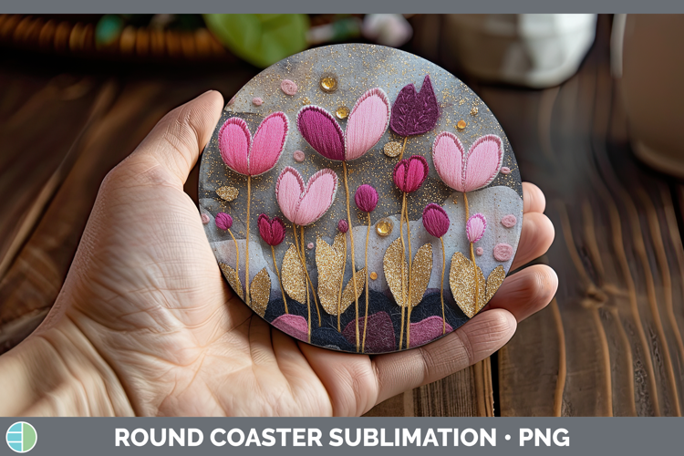 Flowers 03 Embroider Cyclamen Round Coaster Sublimation Coas