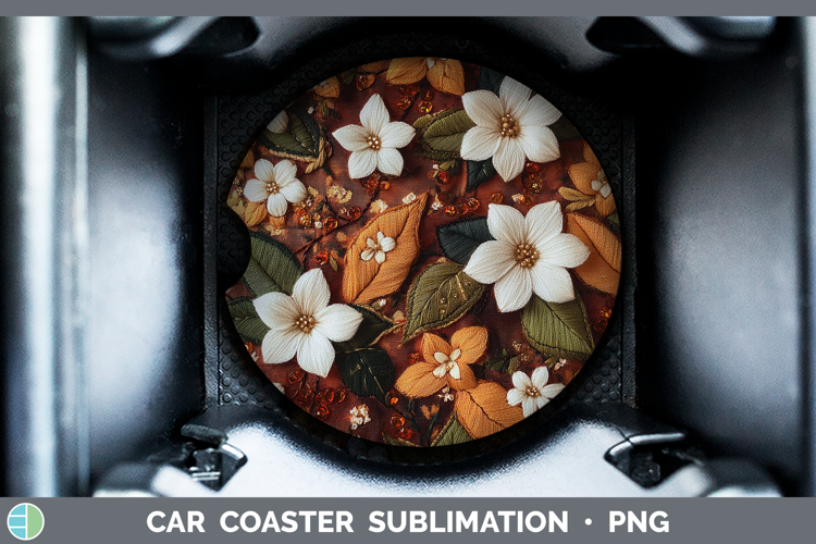 Flowers 03 Embroider Jasmine Car Coaster Sublimation Design