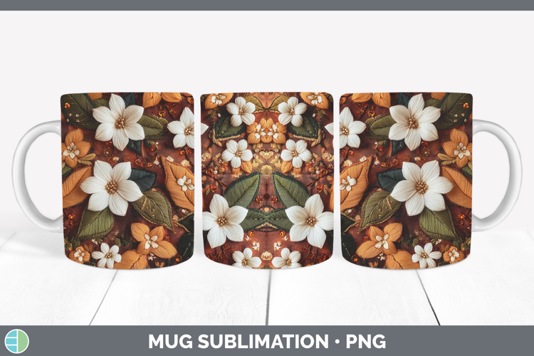 Flowers 03 Embroider Jasmine Mug Wrap Sublimation Coffee Cup