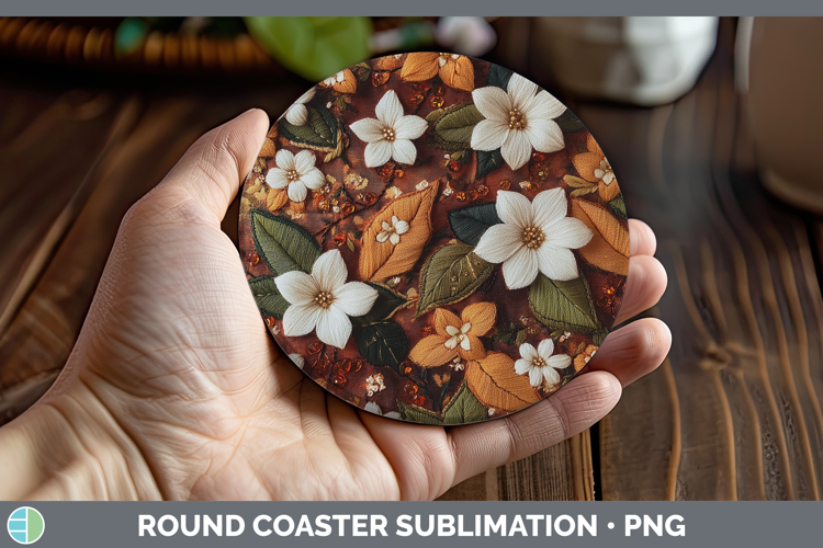 Flowers 03 Embroider Jasmine Round Coaster Sublimation Coast