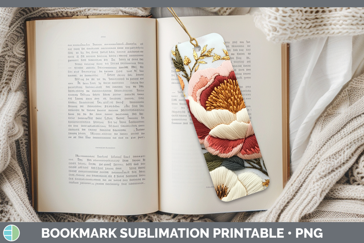 Flowers 03 Embroider Peony Bookmark Sublimation Printable De