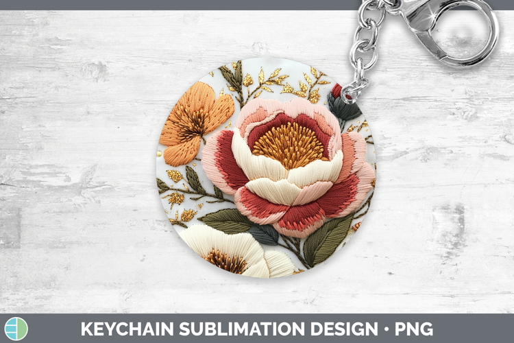 Flowers 03 Embroider Peony Keychain Sublimation Keyring Desi