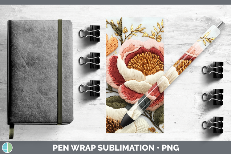 Flowers 03 Embroider Peony Pen Wrap Sublimation Pen Designs