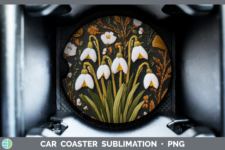 Flowers 03 Embroider Snowdrop Car Coaster Sublimation Desig