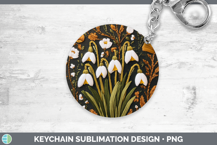 Flowers 03 Embroider Snowdrop Keychain Sublimation Keyring D