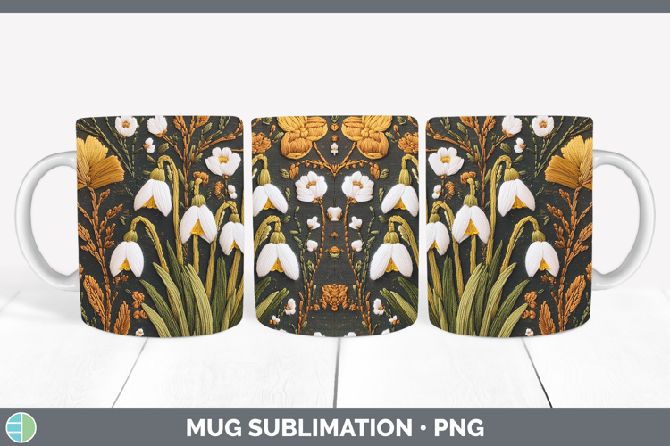Flowers 03 Embroider Snowdrop Mug Wrap Sublimation Coffee Cu