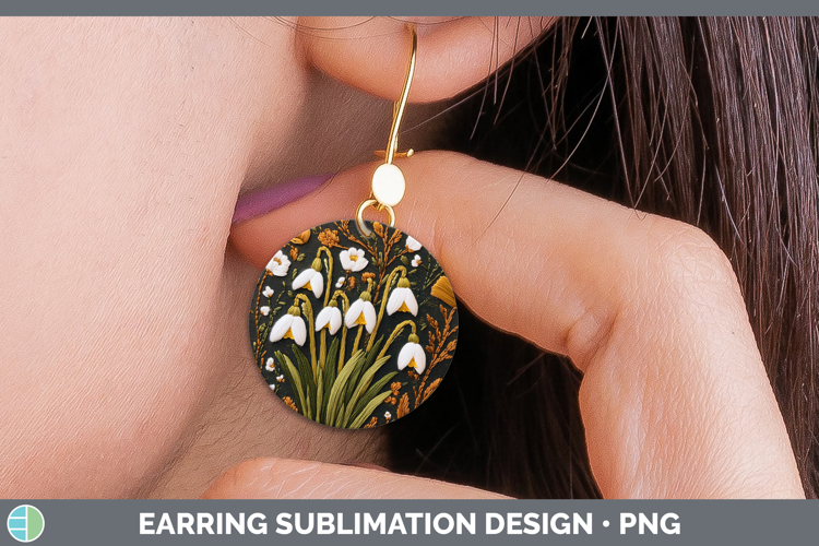Flowers 03 Embroider Snowdrop Round Earrings Sublimation Ear