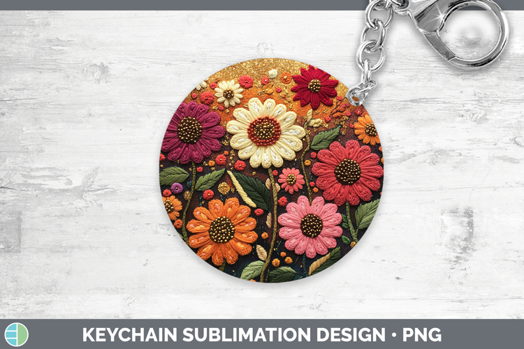 Flowers 03 Embroider Zinnia Keychain Sublimation Keyring Des