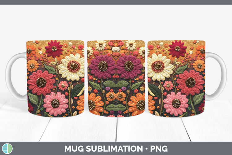 Flowers 03 Embroider Zinnia Mug Wrap Sublimation Coffee Cup
