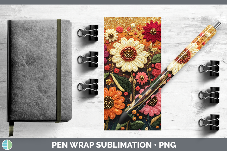 Flowers 03 Embroider Zinnia Pen Wrap Sublimation Pen Designs