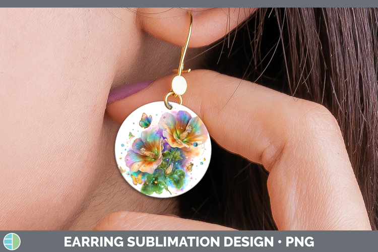Flowers 03 Rainbow Summer Abutilon Round Earrings Sublimatio
