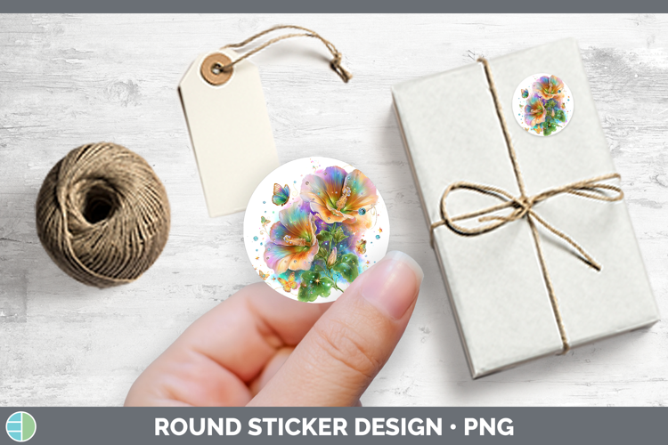 Flowers 03 Rainbow Summer Abutilon Stickers | Round Labels D