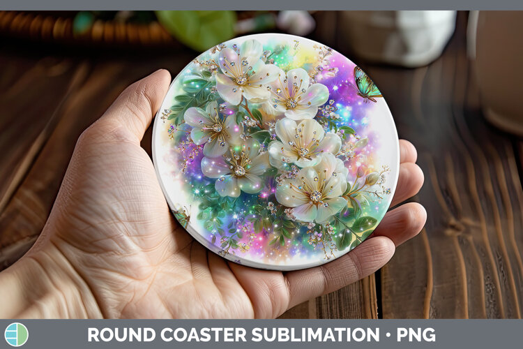 GorgeousFlowers 03 Rainbow Summer Round Coaster design.