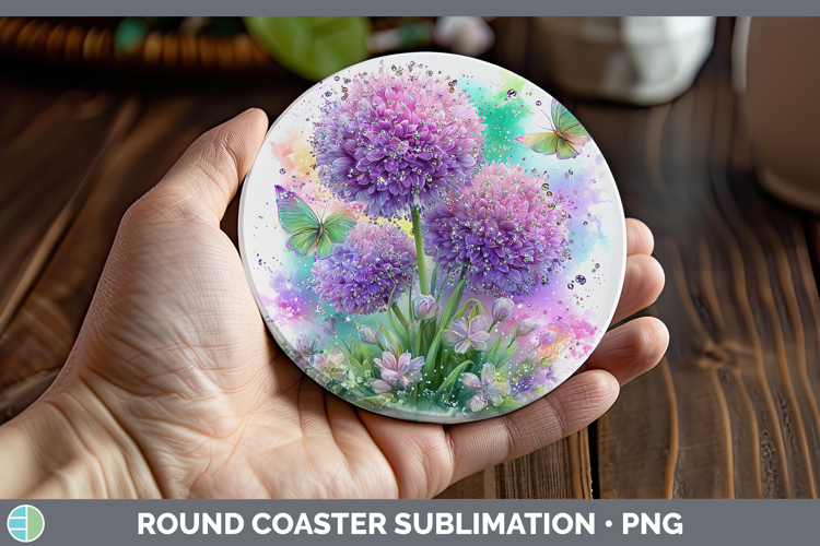 Flowers 03 Rainbow Summer Allium Round Coaster Sublimation C