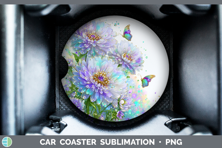 Flowers 03 Rainbow Summer Aster Car Coaster Sublimation Des