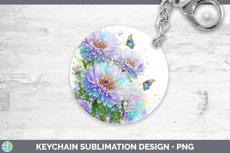 Flowers 03 Rainbow Summer Aster Keychain Sublimation Keyring