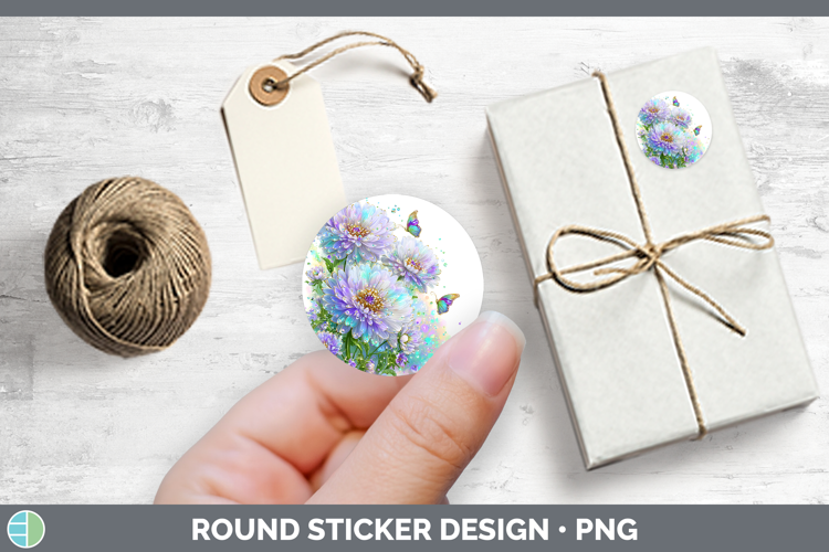 Flowers 03 Rainbow Summer Aster Stickers | Round Labels Desi