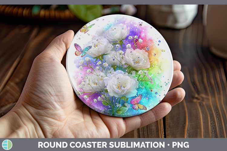 Flowers 03 Rainbow Summer Babys Breath Gypsophila Round Coas