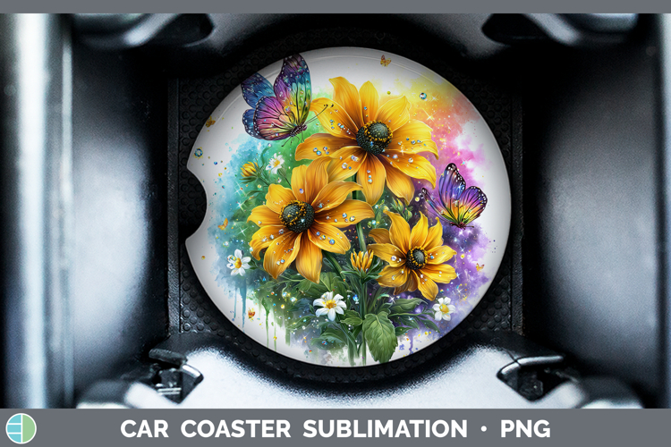 Flowers 03 Rainbow Summer Black-eyed Susan Car Coaster Subli