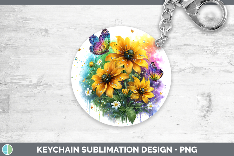 Flowers 03 Rainbow Summer Black-eyed Susan Keychain Sublimat