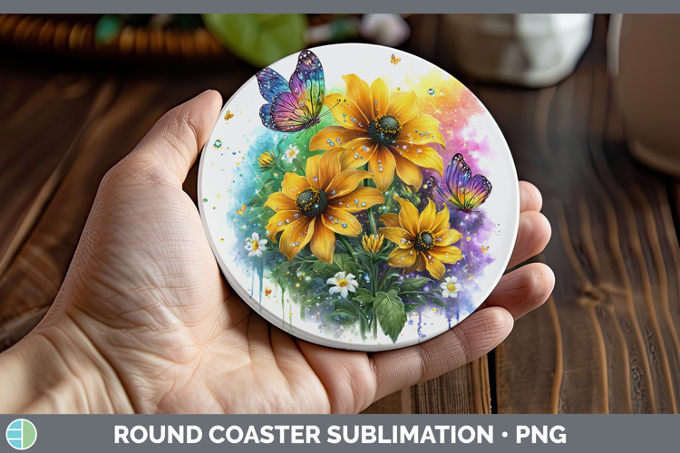 Flowers 03 Rainbow Summer Black-eyed Susan Round Coaster Sub