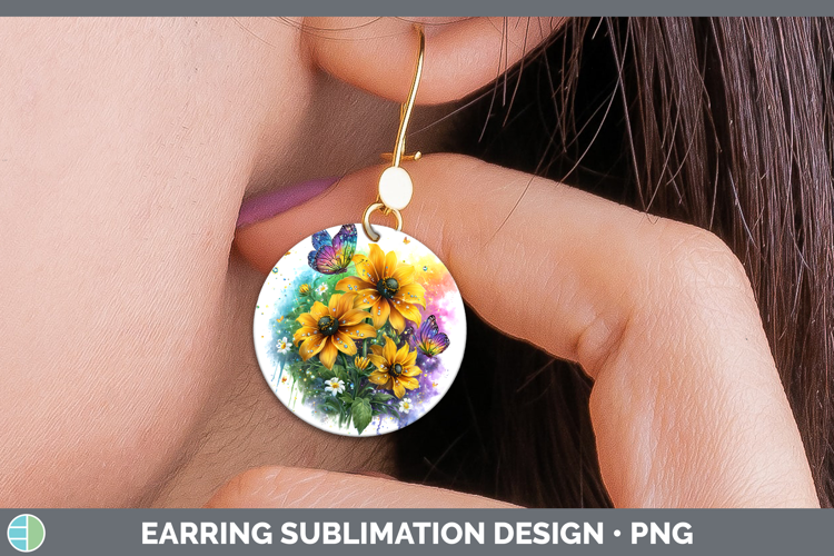 Flowers 03 Rainbow Summer Black-eyed Susan Round Earrings Su