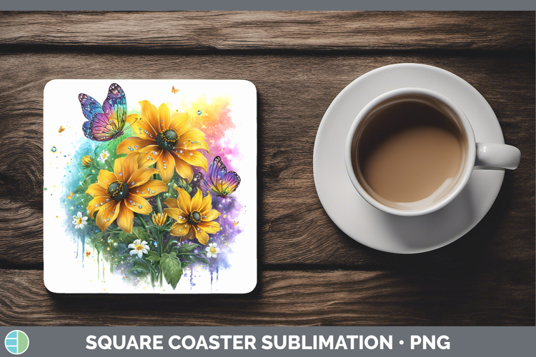 Flowers 03 Rainbow Summer Black-eyed Susan Square Coaster Su