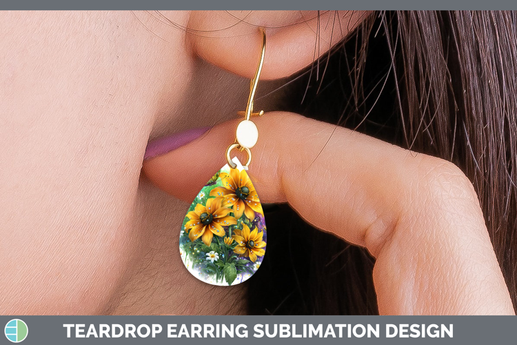 Flowers 03 Rainbow Summer Black-eyed Susan Teardrop Earrings