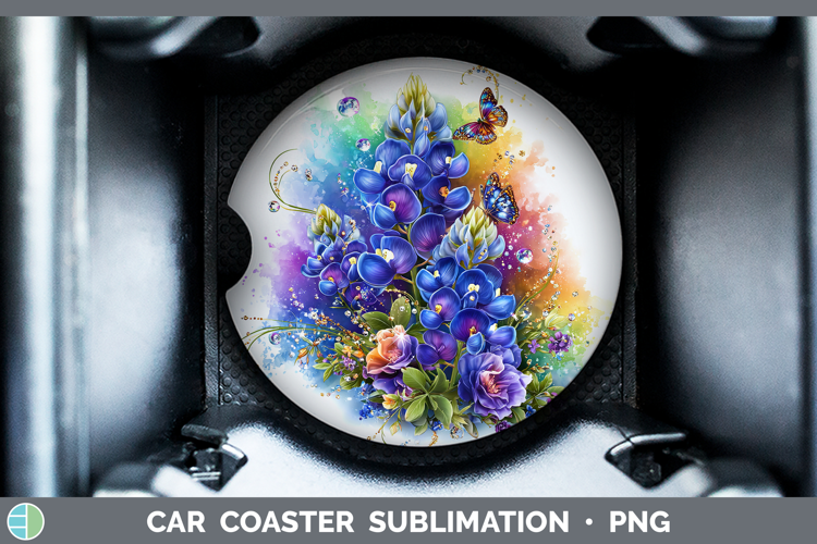 Flowers 03 Rainbow Summer Bluebonnet Car Coaster Sublimation