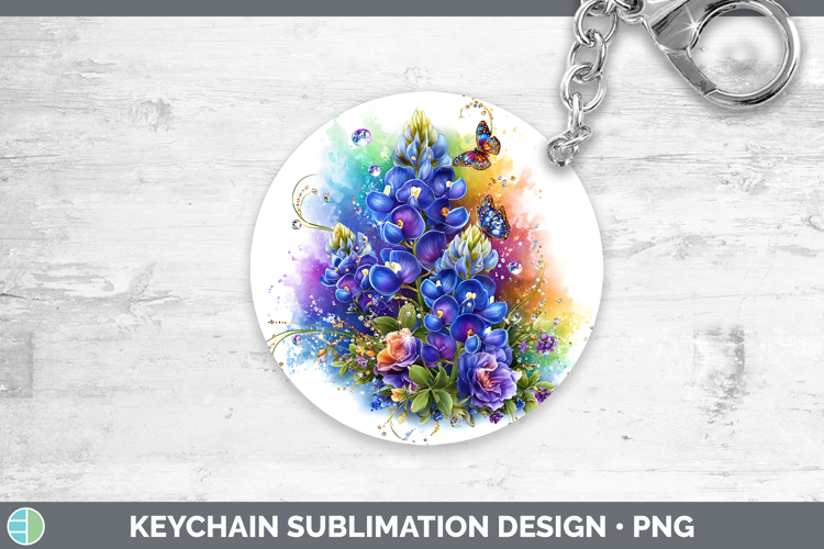 Flowers 03 Rainbow Summer Bluebonnet Keychain Sublimation Ke