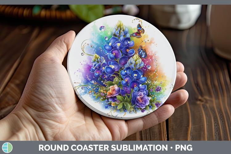 Flowers 03 Rainbow Summer Bluebonnet Round Coaster Sublimati